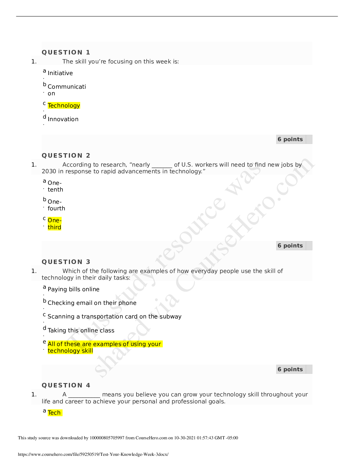 Preview image of WRK 100 Week 3 Check Your Knowledge document